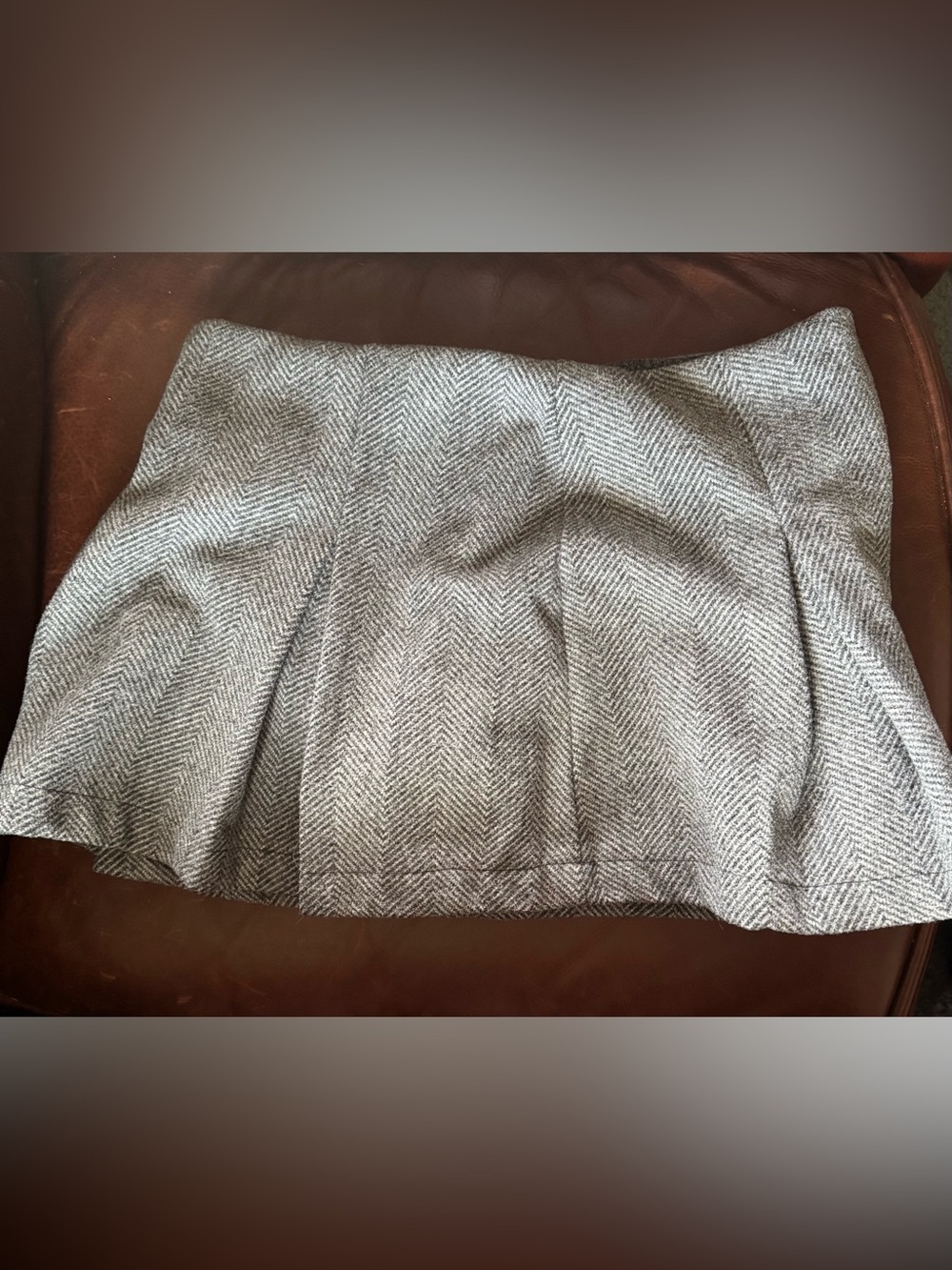 Pleated A-Line Mini Skirt in Gray Herringbone